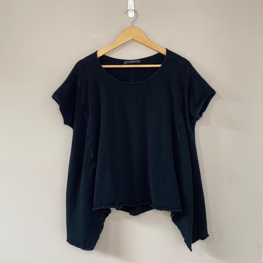 Peruvian Connection Black‎ 100% Pima Cotton Asymmetric Hem Knit Top Large L Peru